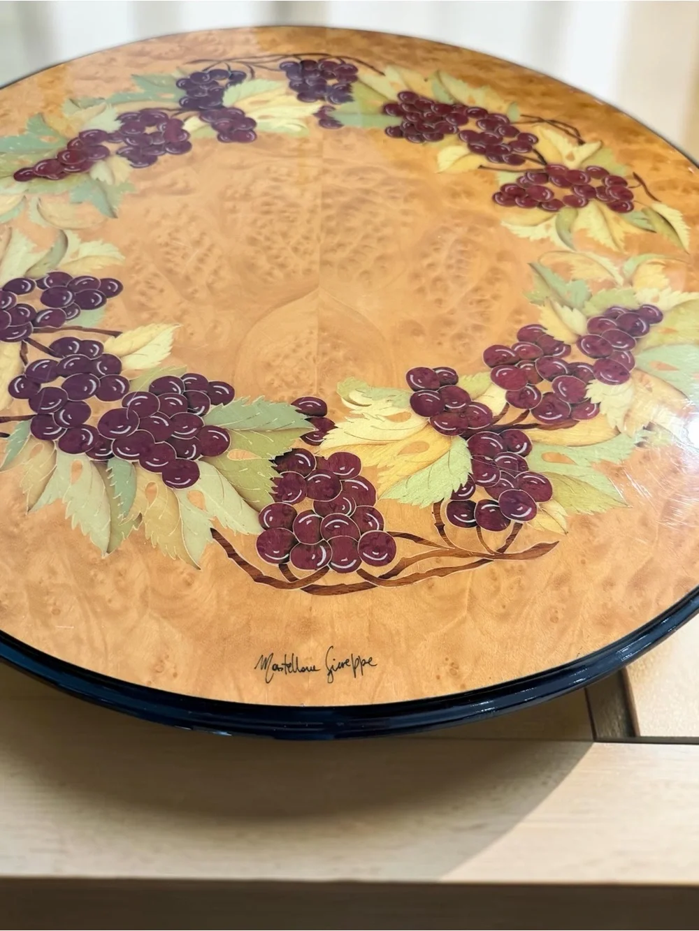 Signed Italian Sorrento Inlaid Wood Lazy Susan – Mastellone Giuseppe – 20.5”